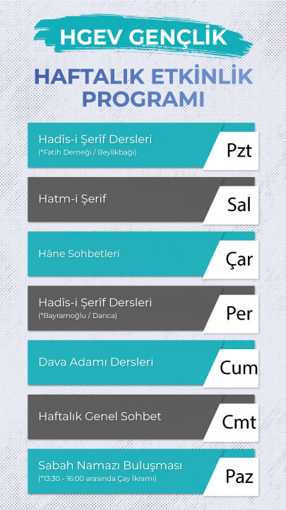 Haftalık etkinlik programı tablosu